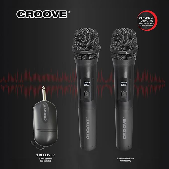 Wireless UHF Microphones, 2 Pack Karaoke Wireless Dual Handheld Dynamic Mic System Set Microphone with Receiver 80ft Range, 6.35mm Jack, Portable Voice Amplifier, Pa Singing Machine