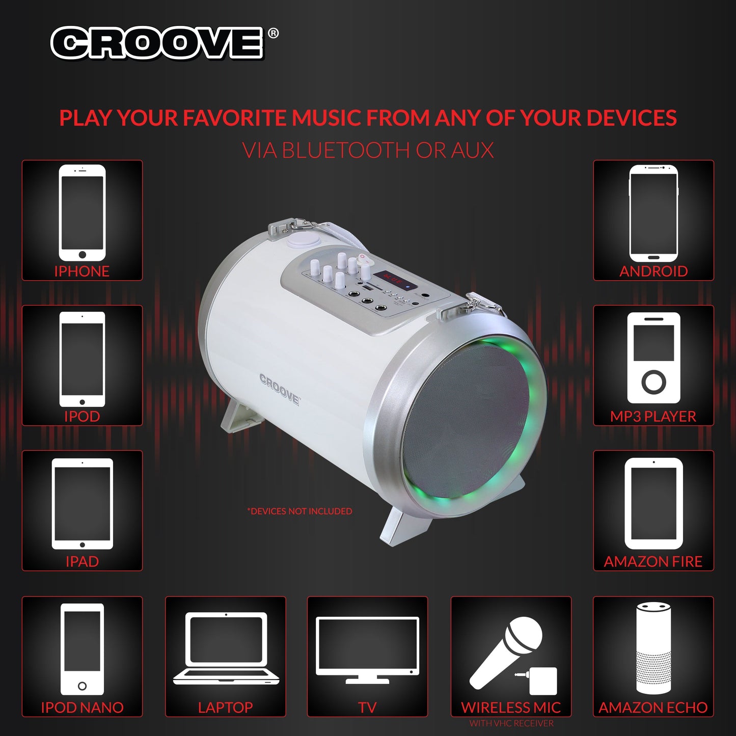 Croove Karaoke Machine for Adults and Kids with 2 Microphones, Streams Music via AUX, USB, SD Card Slot or Bluetooth