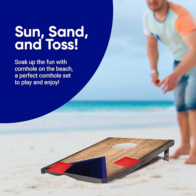 Foldable Travel Size Cornhole Board Set 24"x15", Wooden MDF Portable Corn Hole Sets Incl. 2 Boards 8 Bean Bags Canvas Material