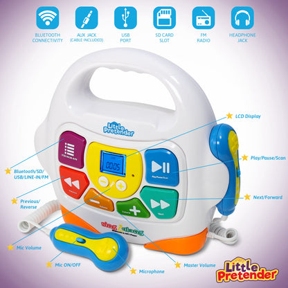 Kids Karaoke Machine - Sing Along MP3 Music Player with 2 Microphones - Plays Music via Bluetooth, SD, USB, Aux &FM Radio