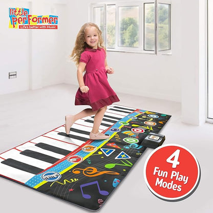 Little Performer Piano Dance Mat for Kids | 24 Key 70” Giant Floor Piano Music Mat | Electronic Step-On Piano Keyboard for Girls and Boys 3 Plus | Dance mat for Kids | Piano Mat for Toddlers 1-3