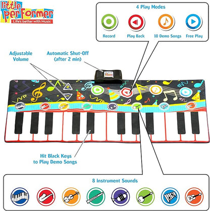 Little Performer Piano Dance Mat for Kids | 24 Key 70” Giant Floor Piano Music Mat | Electronic Step-On Piano Keyboard for Girls and Boys 3 Plus | Dance mat for Kids | Piano Mat for Toddlers 1-3