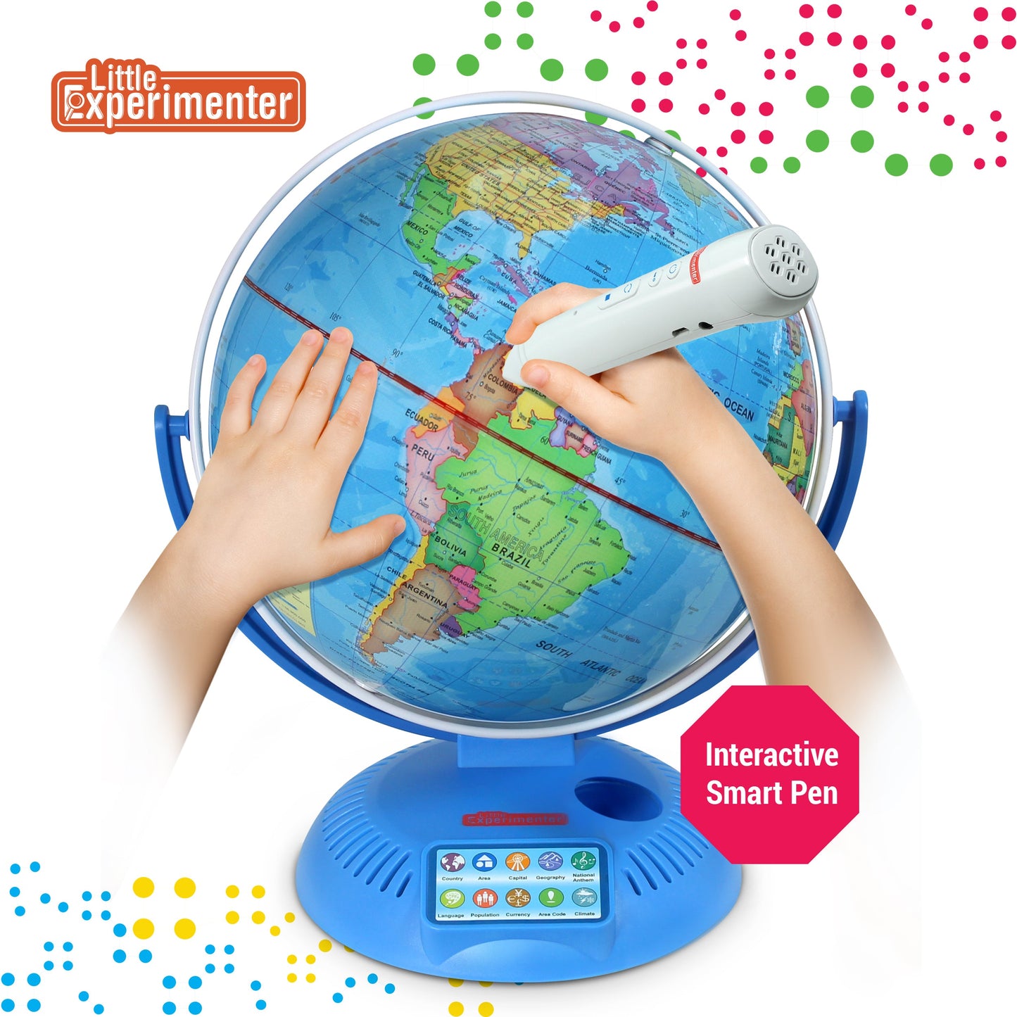 Interactive World Globe with Stand and Smart Pen | Engaging, Colorful Geographic Map for Teaching and Early Learning | Active Play, Voice Recordings, Trivia Questions, 9"