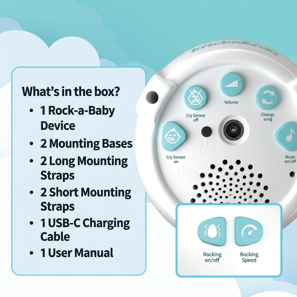 Croove Rock-a-Baby Rechargeable Hands-Free Baby Rocker with Cry Sensor & Lullabies