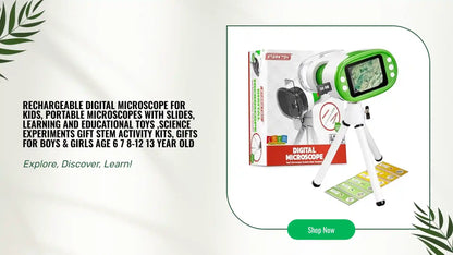 Rechargeable Digital Microscope for Kids, Portable Microscopes With Slides, Learning and Educational Toys ,Science Experiments Gift STEM Activity Kits, Gifts for Boys &amp; Girls Age 6 7 8-12 13 Year Old by@Outfy