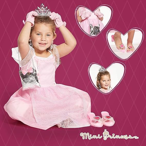 Dress Up Set for Girls, Princess Clothes for Little Girls, 9 Piece Set Pink Princess Toddler Costume Set, Little Girl Toys Pretend Play, Role Play, Gift Set for Ages 3+