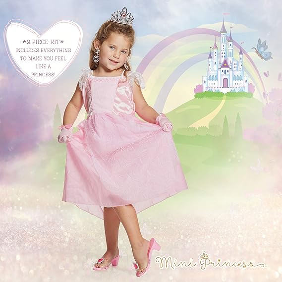 Dress Up Set for Girls, Princess Clothes for Little Girls, 9 Piece Set Pink Princess Toddler Costume Set, Little Girl Toys Pretend Play, Role Play, Gift Set for Ages 3+