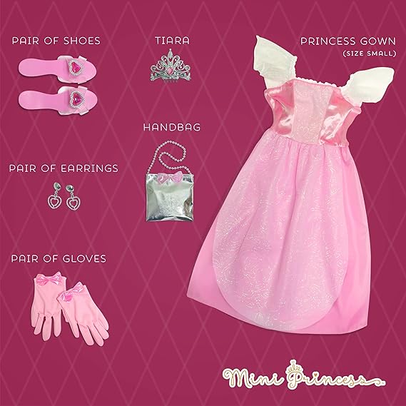 Dress Up Set for Girls, Princess Clothes for Little Girls, 9 Piece Set Pink Princess Toddler Costume Set, Little Girl Toys Pretend Play, Role Play, Gift Set for Ages 3+