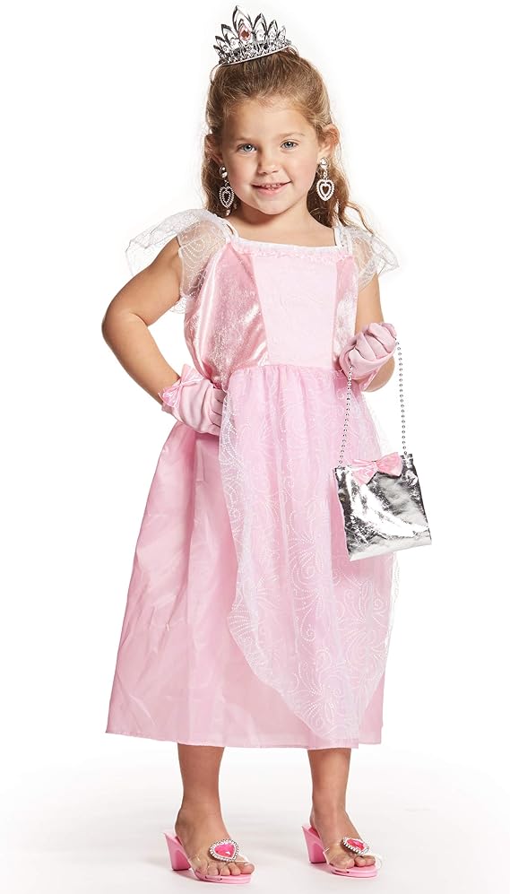 Dress Up Set for Girls, Princess Clothes for Little Girls, 9 Piece Set Pink Princess Toddler Costume Set, Little Girl Toys Pretend Play, Role Play, Gift Set for Ages 3+