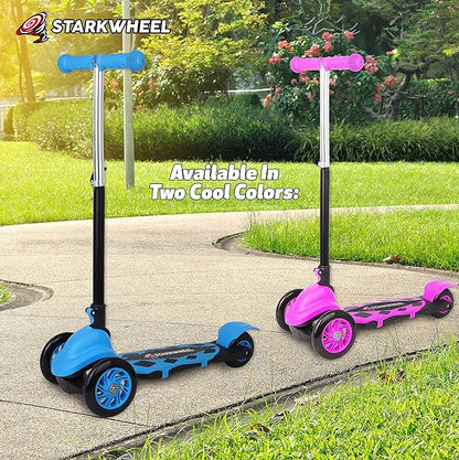 STARKWHEEL Kick Scooter for Toddlers 3 Wheel Scooter for Kids Ages 3-6 Boys & Girls Scooter, Mini Scooter for Children, Extra Wide Deck (Blue)