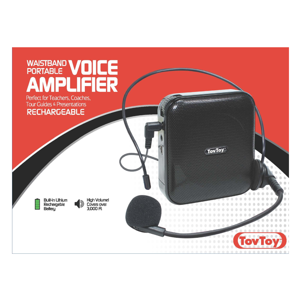 Tov Toy Rechargeable Voice Amplifier Microphone Headset, Supports MP3 | Portable Microphone and Speaker Set with Waist/Neck Band & Belt Clip | Voice Amplifier Ideal for Teachers